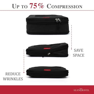 LeanTravel Compression Packing Cubes for Travel Organizers with Double Zipper (6-Pack (2L+2M+2S), Black) - Image 3