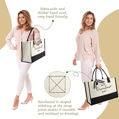 TRSODD Mothers Day Gifts for Grandma Gigi Birthday Gifts for Women Canvas Embroidered Tote Bag and Makeup Bag - Image 5