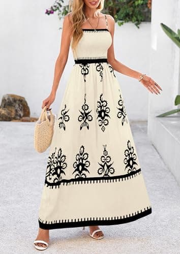 PRETTYGARDEN Summer Dress for Women 2025 Floral Sundress Spaghetti Strap Flowy Beach Vacation Boho Maxi Dresses (Apricot Black Floral,Large) - Image 6