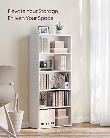 VASAGLE CUSTOS Collection - Bookshelf, 5-Tier Bookcase, Book Shelf, Open Storage Shelf, 9.4 x 23.6 x 52.8 Inches, for Living Room, Home Office, Dinning Room, Cloud White ULBC165T14 - Image 4