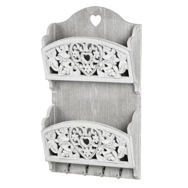 JAZUIHA Mail Organizer with Key Holder,2-Slot Mail Holder with 4 Key Hooks for Wall Decorative, Wooden Hanging Organizer for File Letter in Shelf Home Farmhouse Decor for Entryway Office - Image 8