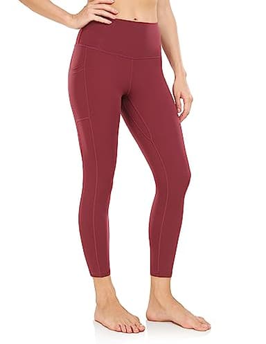 Colorfulkoala Women's High Waisted Yoga Capris 21" Inseam Leggings with Pockets(S, Wine Red) - Image 2