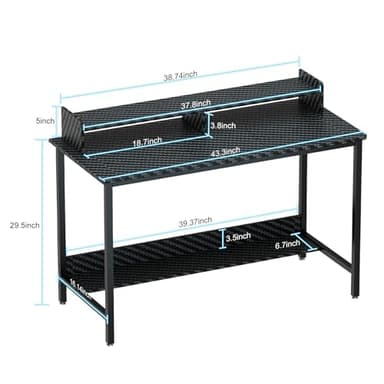 WOODYNLUX Computer Desk with Shelves, 43 Inch Gaming Writing Desk, Study PC Table Workstation with Storage for Home Office, Living Room, Bedroom, Metal Frame, Carbon Black - Image 3