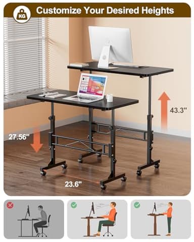 Amztabler Small Standing Desk Adjustable Height, Mobile Stand Up Desk with Wheels, 32 Inch Portable Rolling Desks for Walking Pad Treadmill Black - Image 2