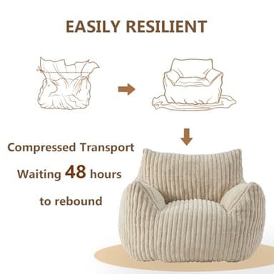 Achicsofar Giant Bean Bag Chairs for Adults Teens, Large Bean Bag Sofa Chairs with Filling Comfy Fuzzy BeanBag Chair with Armrests for Bedroom Living Room Reading - Image 6