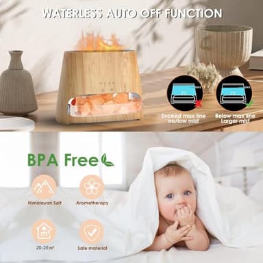 SALKING 2-in-1 Ultrasonic Essential Oil Diffuser & Himalayan Salt Lamp, Aromatherapy Diffuser Cool Mist Humidifier with Auto Off Function, 100% Pure Himalayan Pink Salt Rock, 150ml (Wooden Grain) - Image 6