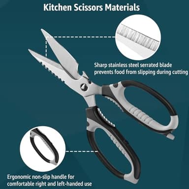 BoFuYuan Kitchen Scissors, 9-Inch Heavy Duty Multipurpose Food Cutting Shears, Detachable Dishwasher Safe, Sharp Serrated Blade, Ergonomic Non-Slip Handle for Food, Meat, Herbs, Black - Image 5