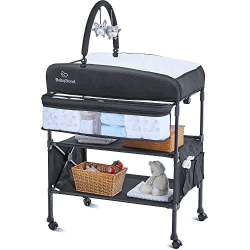 BabyBond Portable Baby Changing Table, Foldable Changing Table Dresser Waterproof Diaper Changing Table Height Adjustable Changing Station for Infant and Newborn(Grey) - Image 1