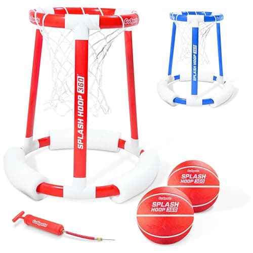GoSports Splash Hoop 360 Floating Pool Basketball Game - Includes Hoop, 2 Balls and Pump - Red - Image 1