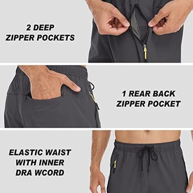 Rapoo Men's Workout Athletic Hiking Sweatpants Joggers Pants Elastic Waist Jogging Running Pants for Men with Zipper Pockets 05 Dark Grey M - Image 5