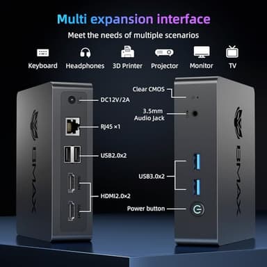 Bmax B3 Pro Mini PC, Intel N5095(Up to 2.9GHz), 8GB LPDDR4 RAM/256GB SSD, Mini Desktop Computer, 4K Dual Screen Display WiFi5/Dual HDMI/USB 3.0/BT5.0 Mini Computer - Image 3