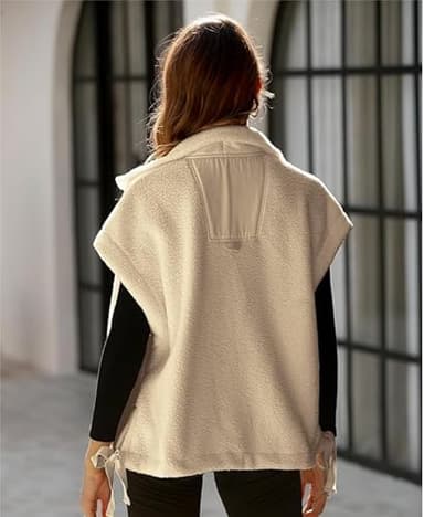 OPCAKM Women's Fuzzy Fleece Vest Oversized Sleeveless Sherpa Jacket Warm Button Down Gilet Outerwear with Pockets(Khaki-S) - Image 6
