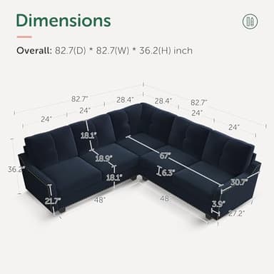 HONBAY Convertible Sectional Sofa L Shaped Couch for Small Apartment Reversible Sectional Couch for Living Room,Velvet Dark Blue - Image 2
