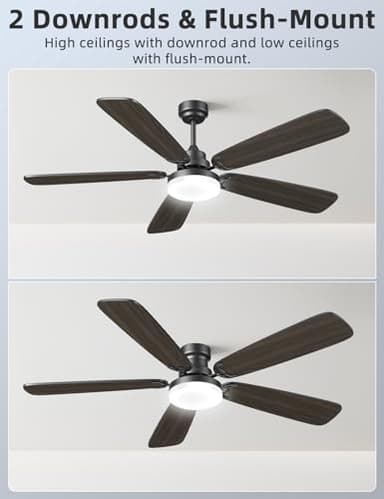 Ceiling Fans with Lights and Remote, 52 Inch Modern Ceiling Fan with Light, Downrod & Flush Mount, Quiet DC Motor, Dual Finish 5 Blades Ceiling Fan for Bedroom Living Room Farmhouse Indoor - Image 8