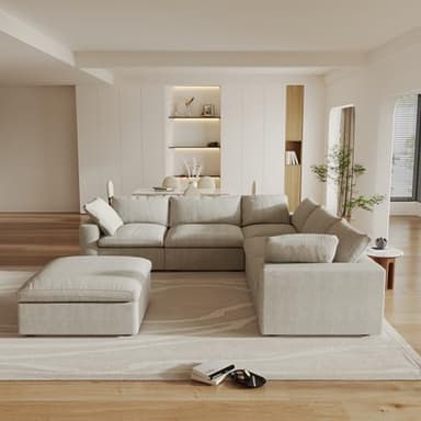 160.6" Cloud Couch Modular Sectional Sofa for Livingroom,Oversized Convertible Sofa with Storage Ottomans,6 Seat Wide Couches,Cushion Covers Removable (Khaki, 6 Seater) - Image 3