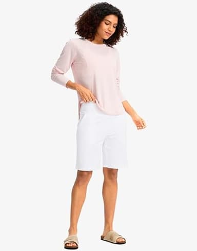 G Gradual Women's Bermuda Long Shorts with Pockets 9" High Waisted Knee Length Shorts for Women Walking Athletic Workout(White,L) - Image 6