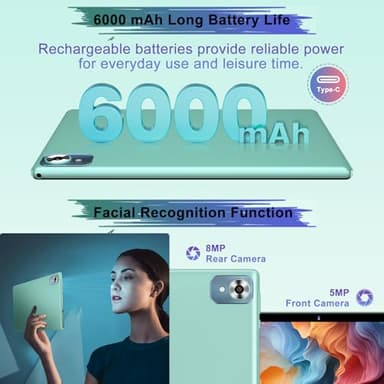 2025 Android 14 Tablet with Keyboard 20GB+128GB+1TB Expand, 10.1 Inch Octa-Core 2-in-1 Tablets with HD IPS Display, 5G WiFi 6, 6000mAh Battery, BT5.0, Split Screen, Widevine L1, Mouse, Case -Green - Image 6