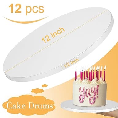 12 PCS Cake Drums 12 Inch, 12inch Drum, Cake Boards 12 Inch Round, 1/2" Thick Cardboard, Sturdy Circle, Base para Pastel Cardboard Base White Cake Boards for Wedding - Image 3