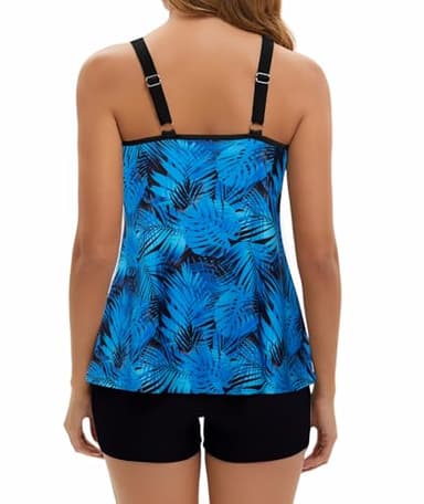 Arolina Women's Tankini Swimsuits Scoop Neck Adjustable Straps Bathing Suit Fashionable Beach Tankini Sets Blue Leaves Large - Image 3