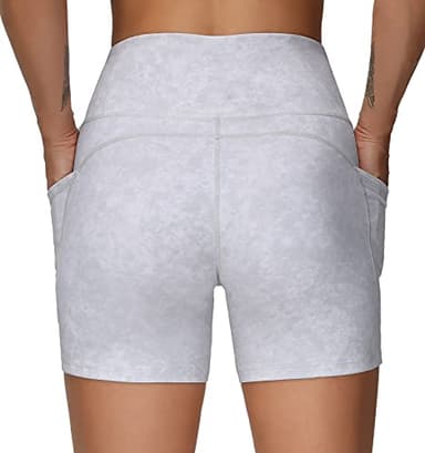 THE GYM PEOPLE High Waist Yoga Shorts for Women Tummy Control Fitness Athletic Workout Running Shorts with Deep Pockets (Medium, Tie Dye White) - Image 3