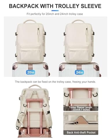 VGCUB Large Travel Work Business Backpack Carry on flight Approved 17 Inch Laptop Backpack for Women Men with Laptop Compartment Mochila de Viaje,Beige - Image 10