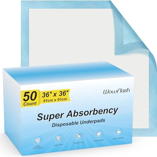 50 Count 36" x 36" Super Absorbency Disposable Underpads - Leakproof Quick Drying Pads for Baby, Puppy & Adults, Bed Pads, Incontinence & Dog Pee - Image 1
