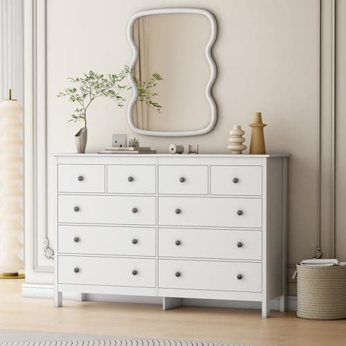 10 Drawer Dresser, 55" Modern White Dressers and Chests of Drawers, 10 Drawer Wide Dressers for Bedroom - Image 1