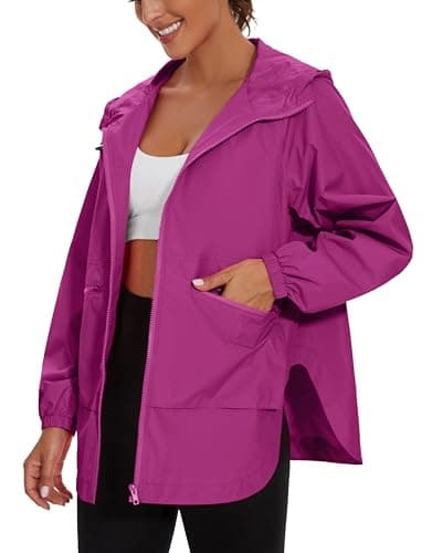 PESION Women's Waterproof Rain Jacket Lightweight Hooded Raincoat for Hiking Travel Outdoor, Violet Berry, XXLarge - Image 1