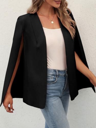 GAMISOTE Womens Cape Blazer Split Sleeve Open Front Casual Jacket Coat Workwear Black - Image 3