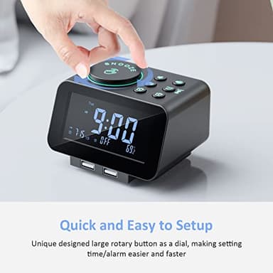 uscce Digital Dual Alarm Clock Radio - 0-100% Dimmer with Weekday/Weekend Mode, 6 Sounds Adjustable Volume, FM Radio w/Sleep Timer, Snooze, 2 USB Charging Ports, Thermometer, Battery Backup - Image 5