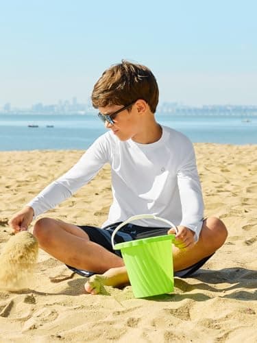 HODOSPORTS Boys UPF 50+ Rash Guard Swim Shirts Long Sleeve Quick Dry UV Protection Sun T-Shirts White - Image 3