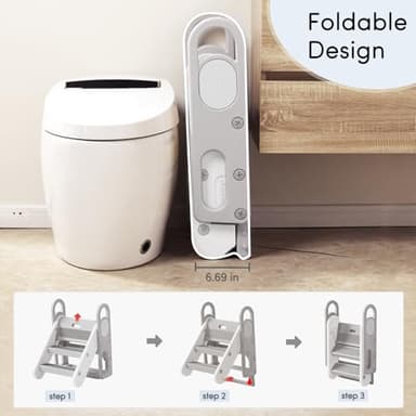 Mloong Kids Step Stool Foldable for Bathroom Sink, Easy Folding Non-Slip Bathroom Stool Toilet Potty Training, Adjustable Toddler Ladder Kitchen Counter Helper - Image 7