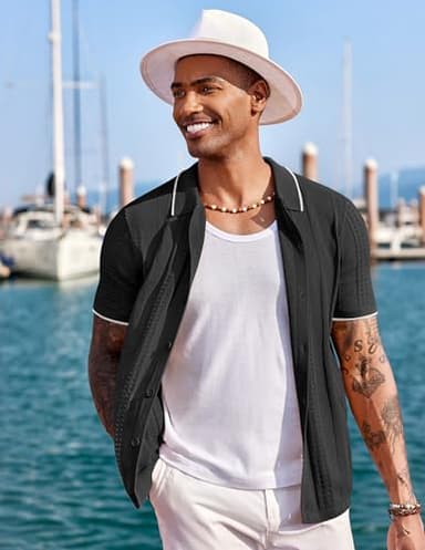 COOFANDY Men's Knit Shirts Short Sleeve Button Down Polo Shirt Fashion Casual Summer Beach Shirts - Image 4