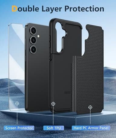 FNTCASE for Samsung Galaxy S25 Case: Dual Layer Heavy Duty Cell Phone Protective Cover Shockproof Rugged with Non-Slip Textured - Military Drop Protection Bumper Tough - 2025, 6.2 inch (Black) - Image 3
