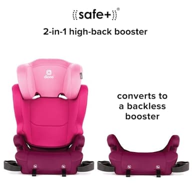 Diono Cambria 2 XL, Dual Latch Connectors, 2-in-1 Belt Positioning Booster Seat, High-Back to Backless Booster, Space and Room to Grow, 7 Headrest Positions, 8 Years 1 Booster Seat, Pink - Image 9