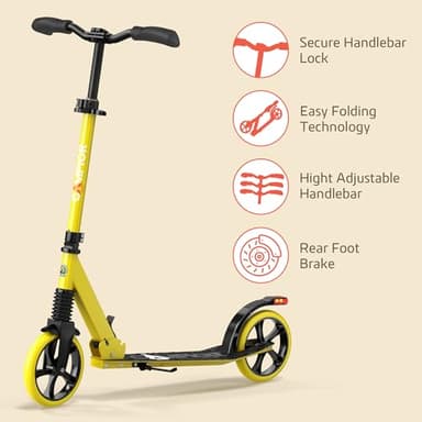Campior Kick Scooter for Ages 6+, for Kids, Teens, and Adults, Max Load 240 LBS, Foldable, 8-inch Big Wheels for Kids and Adults, with Kickstand, 3 Adjustable Levels, Child Safety Approved, Yellow - Image 7