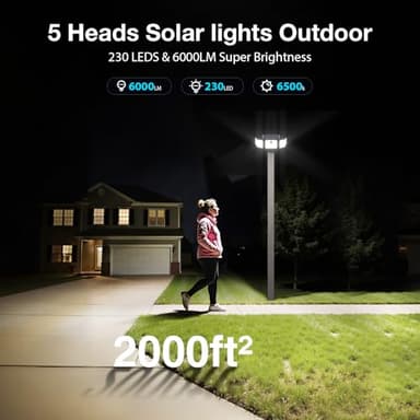 SZPOWER Solar Lights Outdoor, 6000LM Solar Flood Lights Outdoor, 230 LED 5 Heads Motion Sensor Lights Waterproof with Remote Control for Outside Yard House Patio 3 Pack - Image 2