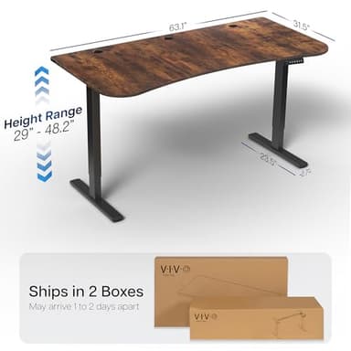 VIVO Electric 63 x 32 in Rustic Standing Desk, Memory Height Adjustment, 1B Series, Vintage Brown Top Black Frame, DESK-KIT-1B1N - Image 3