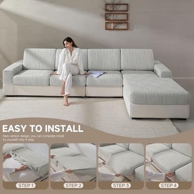 QIANMEW Couch Cushion Covers, Super Stretch Washable Sofa Slipcovers for L Shaped & Modular Seats, Pet-Friendly Furniture Protector with Stripe Design, (2 Seat Covers S, Light Gray) - Image 7