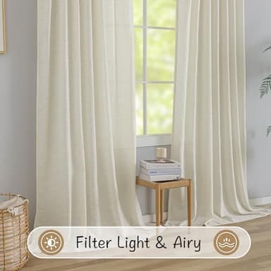 Cream Natural Linen Back Tab Curtains 84 Inch Length for Living Room,2 Panels Hook Belt Pleated Drapes Neutral Modern Farmhouse Boho Light Filtering Privacy Semi Sheer Bedroom Curtains,Ivory Colored - Image 5
