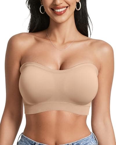 OEAK Strapless Bras for Women Wireless Bandeau Bra Non Slip Push Up Tube Top Seamless Bras Comfortable Padded Bralette Nude S - Image 1