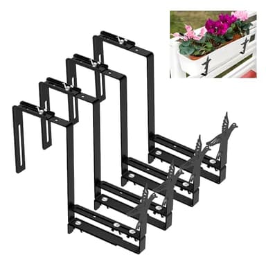 MAYZOLOP Adjustable Planter Box Brackets, Universal Window Box Brackets, Heavy Duty Flower Box Brackets Wall Mounting Hooks for Balcony, Fences, Patio, and Garden (4 Pack ) - Image 1