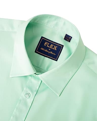 Alimens & Gentle Mens Short Sleeve Dress Shirts Wrinkle Free Solid Casual Button Down Shirts with Pocket, Light Green, Large - Image 3