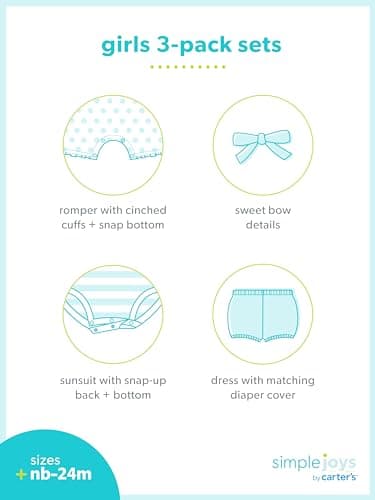 Simple Joys by Carter's Baby Girls' 3-Pack Romper, Sunsuit and Dress, Flamingo/Flowers/Sea Friends, 24 Months - Image 5