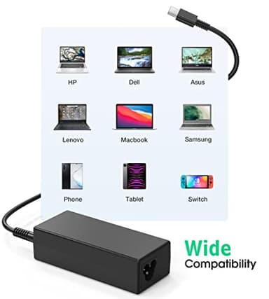 UNAWUDOH USB C Laptop Charger, 65W Chromebook Charger Compatible with HP Lenovo Dell Asus Acer Samsung Google Chromebook Fast Charger Type C - Image 2