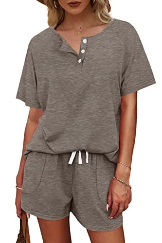 WIHOLL Womens Loungewear Set 2 Piece Outfits Tshirts Shorts for Summer Khaki L - Image 3
