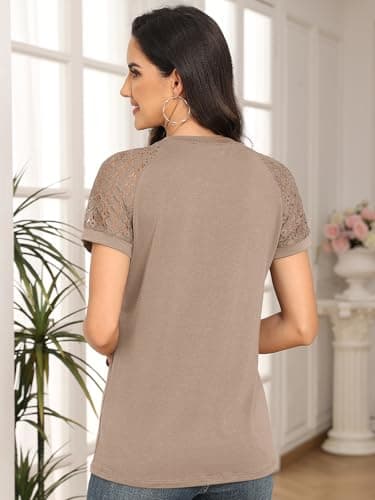 AUTOMET Womens Summer Tops Spring Shirts Trendy Vacation Outfits Short Sleeve Business Tshirts Fashion Casual Blouses Khaki XXXL - Image 5