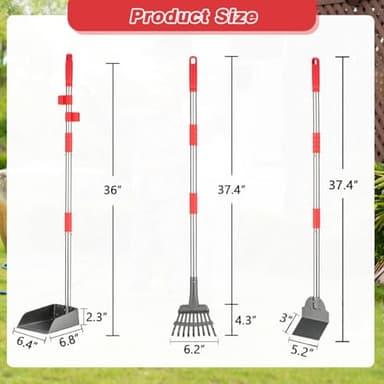 FUSBUNTY Pooper Scooper, Long Handle Dog Pooper Scooper, Heavy Duty Stainless Steel Rake with Tray & Spade Set for Pet Waste Removal, for Grass, Dirt or Gravel - Image 4
