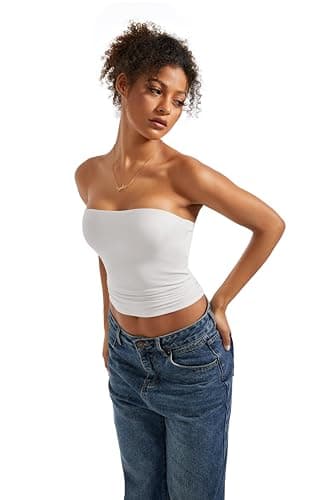 SUUKSESS Women Sexy Tube Top Summer Y2K Going Out Tops Casual Sleeveless Double Lined Basic Tank Top (Snow White, XS) - Image 4