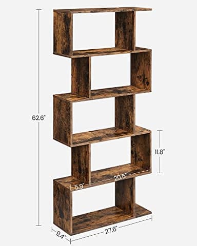 VASAGLE Bookcase, 5-Tier Bookshelf, Display Shelf and Room Divider, Freestanding Decorative Storage Shelving, Rustic Brown ULBC62BX, 27.6”L x 9.4”W x 62.6”H (70 x 24 x 159 cm) - Image 3